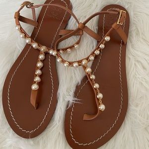 Tory Burch Emmy pearl flat sandals size 8